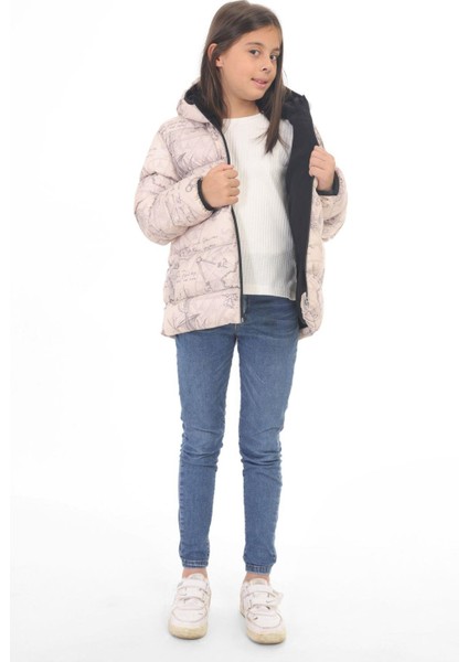 Spor Kız Çocuk Pusula Desen Polar Su ve Rüzgar Geçirmez Kapüşonlu Cepli Şişme Kışlık Mont fırsatları