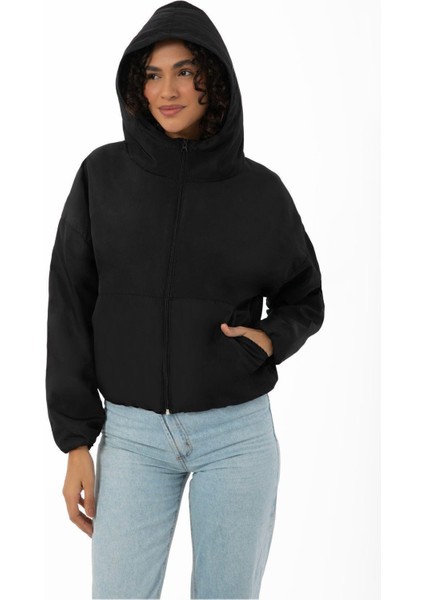 Kadın Su Yeşili Kapüşonlu Su ve Rüzgar Geçirmez Cepli Astarlı Oversize Mevsimlik Yağmurluk indirimleri