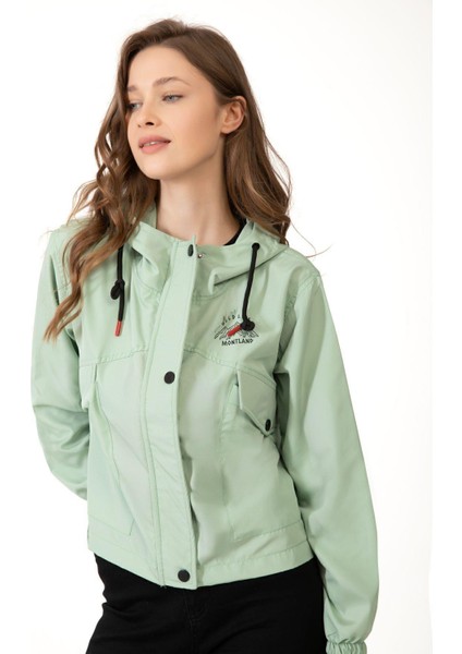 Spor Kadın Su Yeşili Su Geçirmez ve Rüzgara Dayanıklı Kapüşonlu Cepli Çıt Çıtlı Mevsimlik Yağmurluk fiyatları