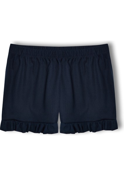 Pamuklu Iğne Çıkarmalı Ince Askılı Crop Atlet Paçası Fırfırlı Şort Kadın Pijama Takımı