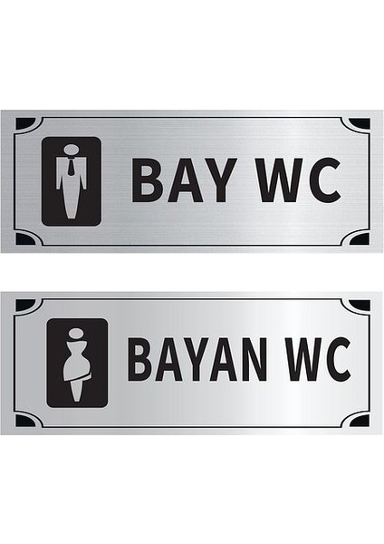 Bay Wc Wc Ikili Levha Set Gümüş Metal Yönlendirme Tabelası Kişiye Özel