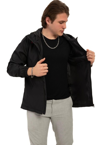 Erkek Astarlı Kanguru Cepli Su ve Rüzgar Geçirmez Kapüşonlu Cepli Yağmurluk fırsatları