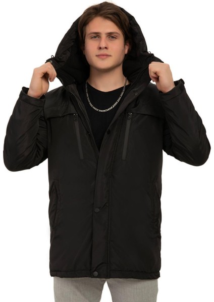 Erkek Polarlı Kürklü Su ve Rüzgar Geçirmez Kapüşonlu Kışlık Mont & Kaban & Parka