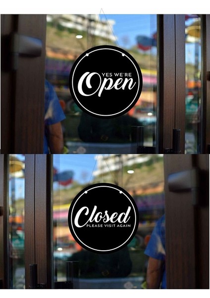 Açık Kapalı Oval Çift Yön Kapı Tabelası Ingilizce modelleri