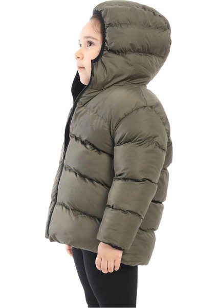 Spor Kız Çocuk Polarlı Kapüşonlu Su Geçirmez Rüzgara Dayanıklı Şişme Kışlık Mont & Kaban