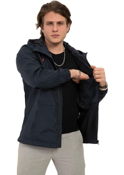 Erkek Astarlı Kanguru Cepli Su ve Rüzgar Geçirmez Kapüşonlu Cepli Yağmurluk indirimleri