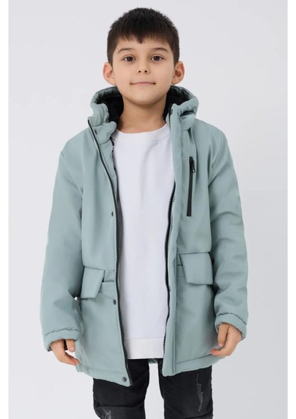 Spor Erkek Çocuk Kürklü Su ve Rüzgar Geçirmez Kapüşonlu 3 Cep Kışlık Mont & Kaban & Parka