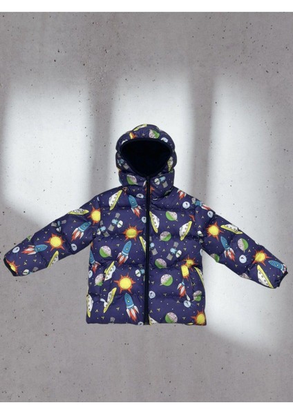 Spor Kız Çocuk Polarlı Kapüşonlu Ufo Desenli Kışlık Şişme Mont & Kaban & Parka fiyatları