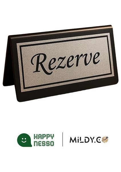 Masa Yazısı Serisinden Siyah Pleksi Üstü Çift Yön Silver Metal "rezerve" Yazısı - 100 mm x 50 mm fiyatları