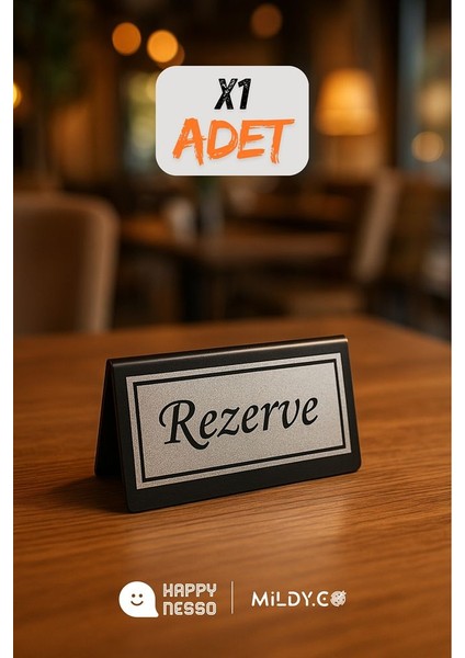 Masa Yazısı Serisinden Siyah Pleksi Üstü Çift Yön Silver Metal "rezerve" Yazısı - 100 mm x 50 mm modelleri