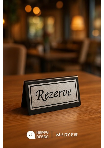 Masa Yazısı Serisinden Siyah Pleksi Üstü Çift Yön Silver Metal "rezerve" Yazısı - 100 mm x 50 mm fırsatları