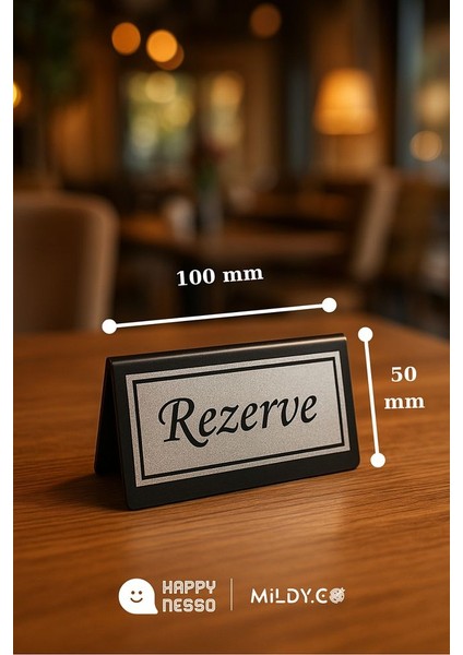 Masa Yazısı Serisinden Siyah Pleksi Üstü Çift Yön Silver Metal "rezerve" Yazısı - 100 mm x 50 mm indirimleri