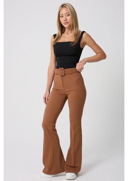 Kadın Kemerli Yüksek Belli Ispanyol Paça Pantolon fiyatları