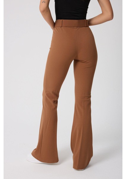 Kadın Kemerli Yüksek Belli Ispanyol Paça Pantolon fırsatları