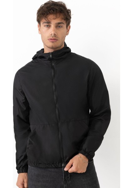 Erkek Kapüşonlu Su ve Rüzgar Geçirmez Cepli Astarlı Oversize Yağmurluk