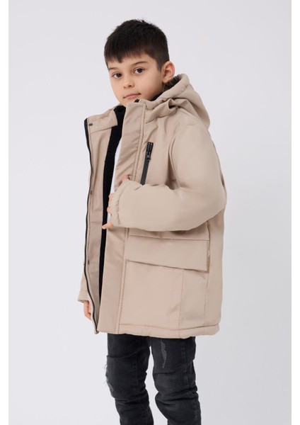 Spor Erkek Çocuk Kürklü Su ve Rüzgar Geçirmez Kapüşonlu 3 Cep Kışlık Mont & Kaban & Parka