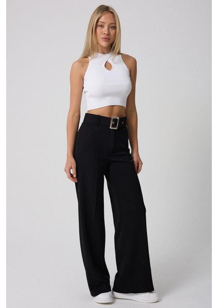Kadın Kemerli Yüksek Belli Ispanyol Paça Pantolon modelleri
