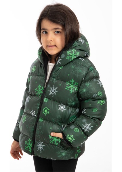 Kız Çocuk Çiçek Desen Polar Su ve Rüzgar Geçirmez Kapüşonlu Cepli Şişme Kışlık Mont indirimleri