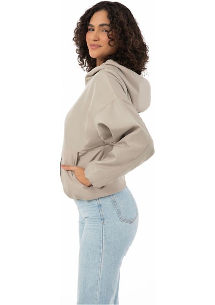 Kadın Su Yeşili Kapüşonlu Su ve Rüzgar Geçirmez Cepli Astarlı Oversize Mevsimlik Yağmurluk fırsatları