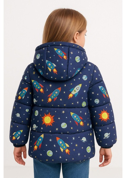 Kız Çocuk Polarlı Kapüşonlu Ufo Desenli Kışlık Şişme Mont & Kaban & Parka fiyatları
