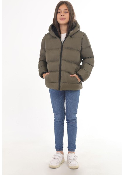 Spor Kız Çocuk Polarlı Kapüşonlu Su Geçirmez Rüzgara Dayanıklı Cepli Şişme Kışlık Mont fiyatları