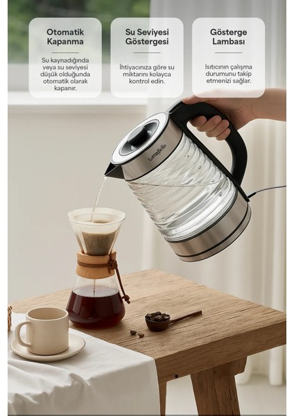 Cam Hazneli Kettle Su Isıtıcısı 1500 W 2,2 Lt Lumabella B-3012 fiyatları