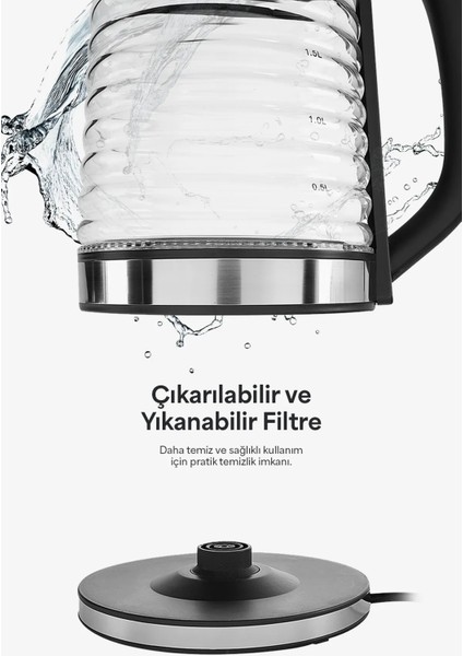 Cam Hazneli Kettle Su Isıtıcısı 1500 W 2,2 Lt Lumabella B-3012 indirimleri