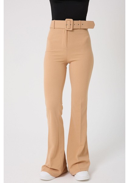 Kadın Kemerli Yüksek Belli Ispanyol Paça Pantolon modelleri