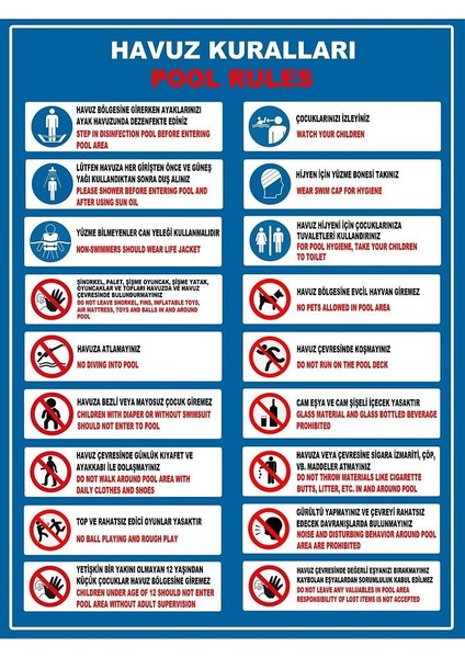 Havuz Kuralları Levhası 35X50CM 3mm Foreks Üzeri Folyo Baskılı