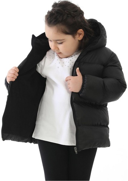 Spor Kız Çocuk Polarlı Kapüşonlu Su Geçirmez Rüzgara Dayanıklı Şişme Kışlık Mont & Kaban