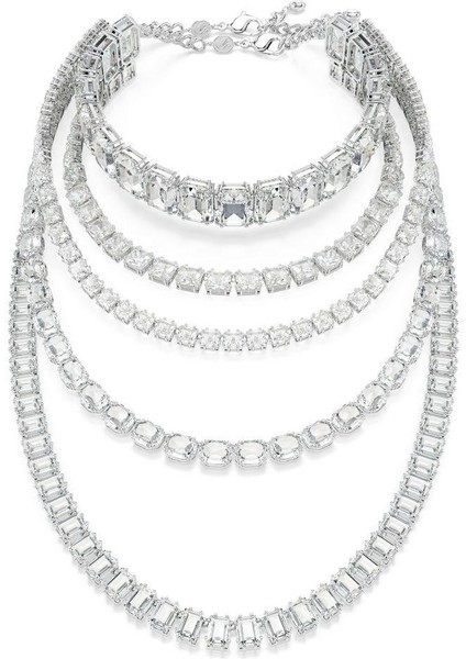 5717913 Millenia Layered Necklace, Mixed Cuts, White, Rhodium Plated