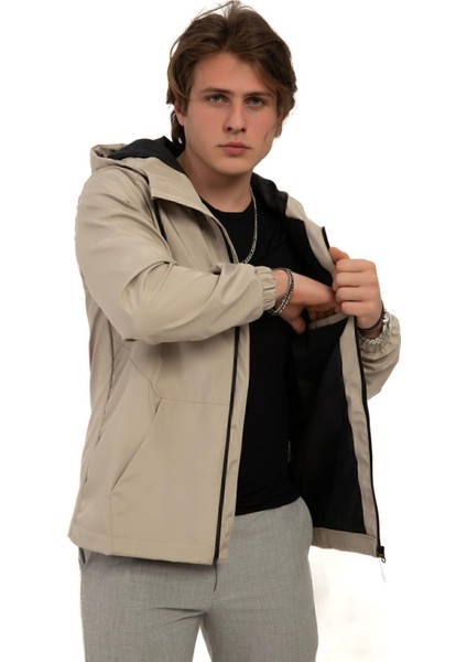 Erkek Astarlı Kanguru Cepli Su ve Rüzgar Geçirmez Kapüşonlu Cepli Yağmurluk fırsatları