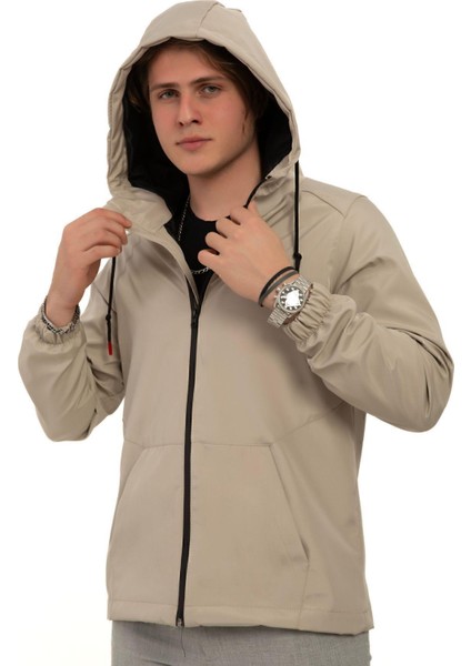 Erkek Astarlı Kanguru Cepli Su ve Rüzgar Geçirmez Kapüşonlu Cepli Yağmurluk indirimleri