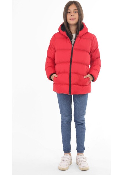 Spor Kız Çocuk Polarlı Kapüşonlu Su Geçirmez Rüzgara Dayanıklı Cepli Şişme Kışlık Mont fiyatları