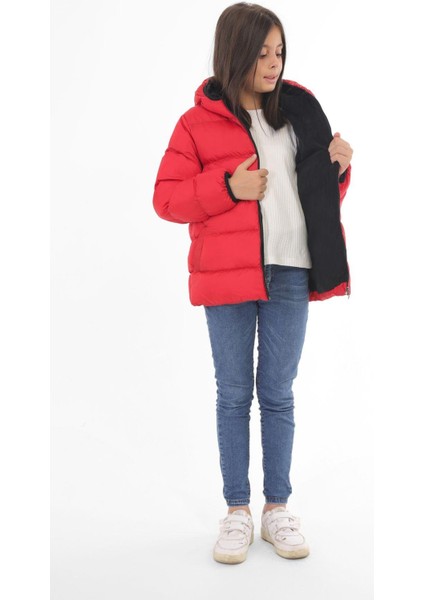 Spor Kız Çocuk Polarlı Kapüşonlu Su Geçirmez Rüzgara Dayanıklı Cepli Şişme Kışlık Mont fırsatları