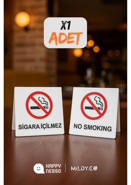 Masa Yazısı Serisinden Beyaz Pleksi Üstü "sigara Içilmez" Yazısı - 80 mm x 80 mm