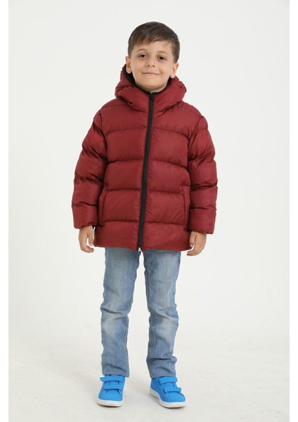 Erkek Çocuk Polarlı Kapüşonlu Su Geçirmez Rüzgara Dayanıklı Cepli Şişme Kışlık Mont