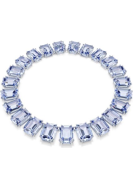 5714397 Millenia Tennis Necklace, Oversized Crystals, Octagon Cut, Blue, Rhodium Plated
