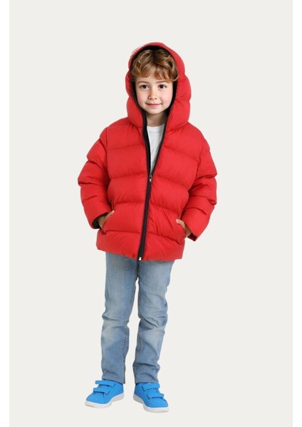 Erkek Çocuk Polarlı Kapüşonlu Su Geçirmez Rüzgara Dayanıklı Cepli Şişme Kışlık Mont modelleri