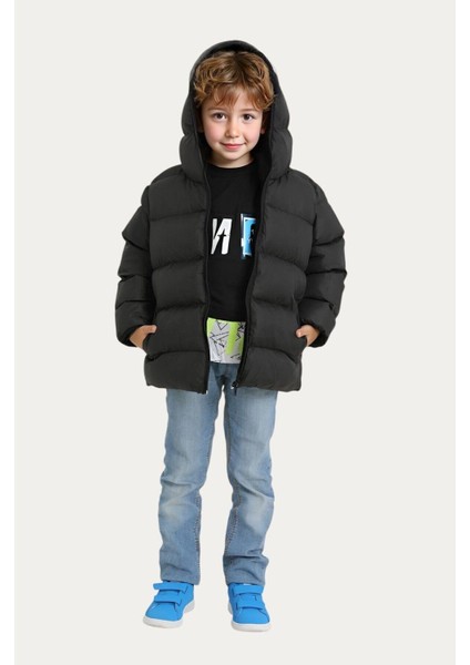 Erkek Çocuk Polarlı Kapüşonlu Su Geçirmez Rüzgara Dayanıklı Cepli Şişme Kışlık Mont modelleri