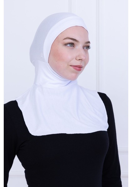 Ninja Bone Boyunluklu Likralı Sporcu Bonesi Kadın Pratik Tesettür Hijab Başörtü Beyaz