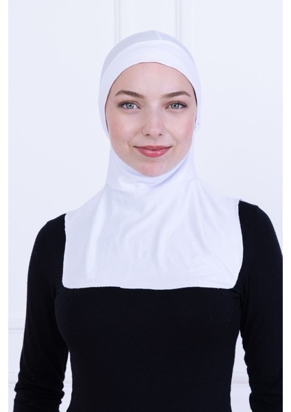 Ninja Bone Boyunluklu Likralı Sporcu Bonesi Kadın Pratik Tesettür Hijab Başörtü Beyaz modelleri