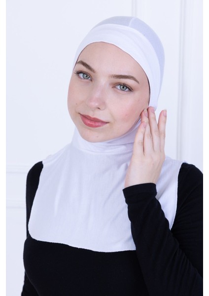 Ninja Bone Boyunluklu Likralı Sporcu Bonesi Kadın Pratik Tesettür Hijab Başörtü Beyaz