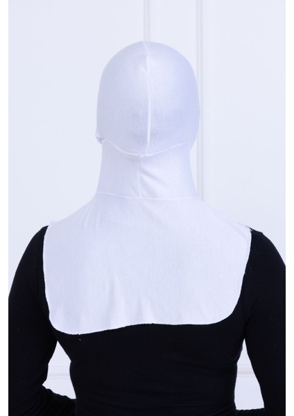 Ninja Bone Boyunluklu Likralı Sporcu Bonesi Kadın Pratik Tesettür Hijab Başörtü Beyaz
