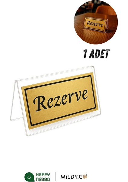 Masa Yazısı Serisinden Şeffaf Pleksi Üstü Çift Yön Gold Metal "rezerve" Yazısı - 100 mm x 50 mm fırsatları