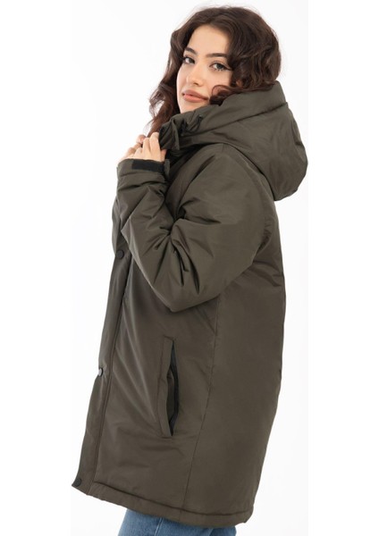 Spor Kadın Polarlı Su ve Rüzgar Geçirmez Kapüşonlu Kışlık Mont & Kaban & Parka