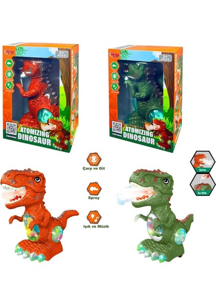 Dinozor Hareketli,müzikli ve Işıklı , Duman-Alev Atan Dinozor Turuncu Veya Yeşil