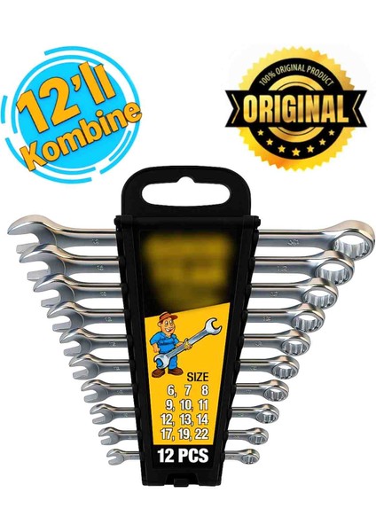 12 Parça Kombine Anahtar Takımı Bijon Cıvata Sökme Sıkma El Aletleri Seti Çelik Anahtar Takımı