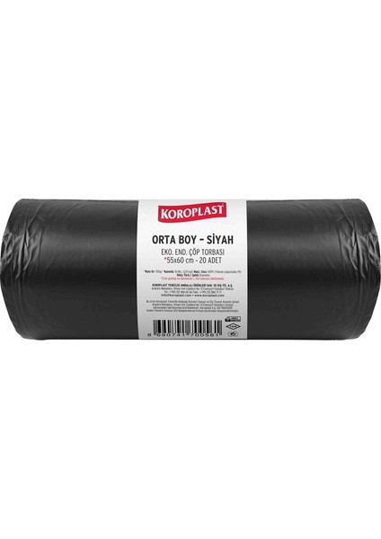 Eko Çöp Torbası, Siyah, Orta Boy, 55X60 Cm, 20'li Paket