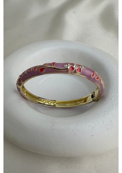 Özel Seri Renkli Mineli Çiçek Desen Taşlı Kelepçe Bileklik (Çapı:6cm) fiyatları